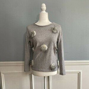Zara Faux Fur Circle Sweater Women's Size Small Gray White Black Knit